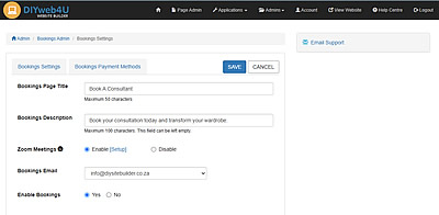 Bookings Admin Settings